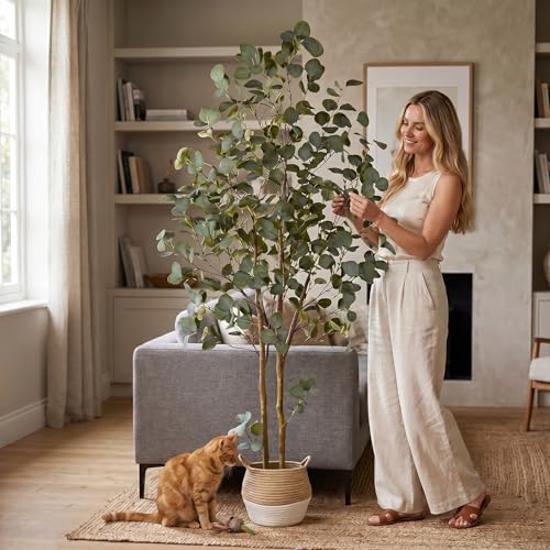 Warmplants Artificial Eucalyptus Tree, 6ft Tall Faux Eucalyptus Plant with Basket for Home Office, 72'' Fake Tree for Indoor Outdoor Livingroom Garden Floor Décor - color: Eucalyptus, size: 6ft