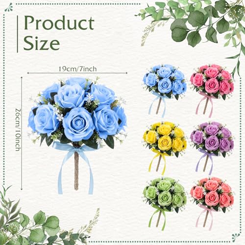 Canlierr 6 Pcs Pastel Bridesmaid Bouquet Set for Wedding, 7 Inch Pre Made Artificial Silk Rose Wedding Flowers, Bridal Party Bouquets for Ceremony, Reception, Bridal Shower, Table Centerpiece