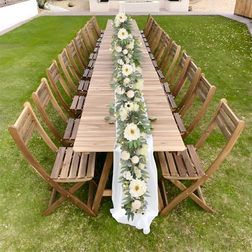 Spring Garland 6FT Hydrangea Flower Garland Faux Greenery Leaf Vine Garlands for Decoration for Spring Indoor Outdoor Garden Farmhouse Porch Wall Wedding Room Home Decor (White) - color: White