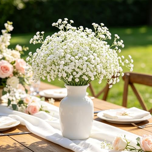 Yastouay Babys Breath Artificial Flowers, 30Pcs Fake White Babys Breath Flowers Artificial Bulk, Real Touch Faux Babies Breath Gypsophila Bouquet for Wedding Floral Arrangement Party Decor - color: White, size: 30 Pcs