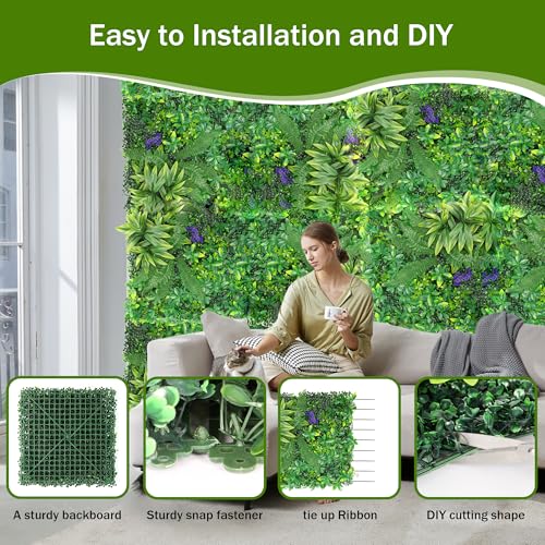 8 Pack 20"x20" Grass Wall Panels - Artificial Boxwood Panels for Greenery Wall Backdrop, Faux Greenery for Indoor Outdoor Decor, Garden Fence, Wedding, Privacy Screen - color: 8pcs-with Flower, size: 20''*20''-with Flower