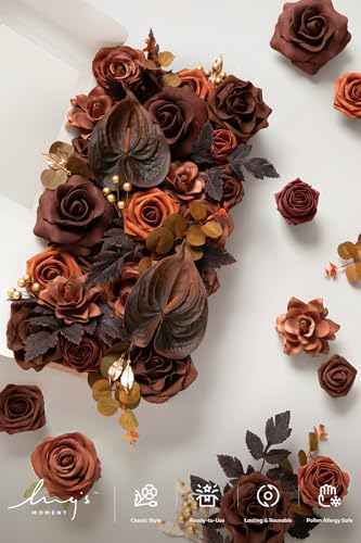 Ling's Moment Fake Flowers Box, Faux Artificial Greenery Stems Foam Roses Gardenia Anthurium Silk Eucalyptus Fabic Flower for Centerpieces Bouquet Wedding Vase, Walnut Brown & Terracotta, Deluxe Combo - color: Brn-walnut Brown & Terracotta, size: Deluxe