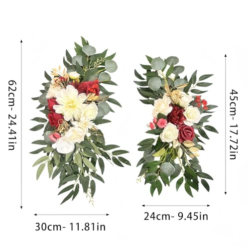 Petalivebioom Artificial Wedding Arch Flowers (Pack of 2), White Wedding Flowers for Wedding Welcome Ceremony Sign, Faux Floral Swags, Banquet and Reception Backdrop Floral Decoration (White & Red) - color: Red