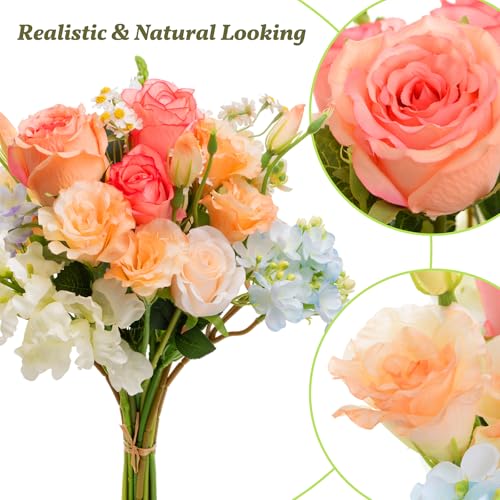 15-Stems Curated Artificial Flower Set, 17.5" Faux Silk Rose & Lisianthus, Long Stem Fake Flowers for Vase, Decorative Floral Centerpieces for Dining Table, Wedding Centerpieces (Vase Not Included)