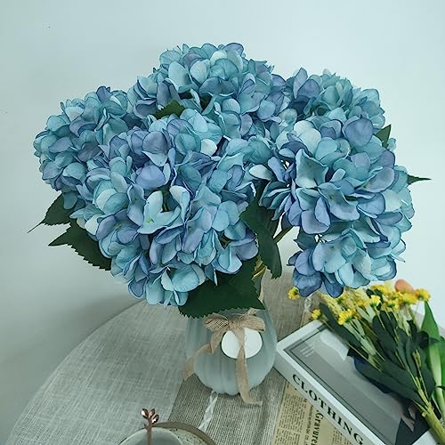 Blue Hydrangea Artificial Flowers,6 Pcs Faux Hydrangea Flowers,Artificial Hydrangeas Flowers with Stems,Fake Hydrangeas,Silk Hydrangeas Flowers with Stems for Home Decor (6, Blue) - color: Spring Blue