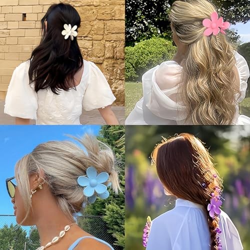 Flower Hair Clips, 8PCS Large Claw Clips for Women Thick Thin Hair, Big Cute Matte Hawaiian Flower Hair Claw Clips for Women Girls Styling Gifts 8 Colors - color: Color B:Bright Color