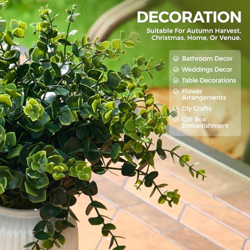 Eucalyptus Stems Artificial Eucalyptus Leaves Branches 12 Bundles Greenery Fake Plants for Home Office Flowers Bouquet Centerpiece Wedding Decoration, Christmas Decor, DIY Gift Box Embellishment - color: A Green Eucalyptus Leaves 12pcs