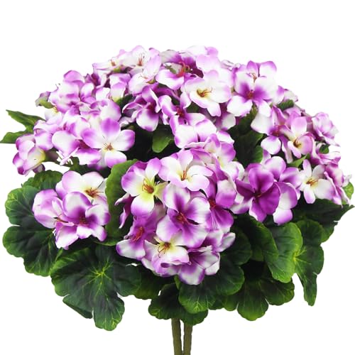 2 Pcs Artificial Geraniums for Outdoors Silk Cemetery Flowers Faux Geraniums Flowers for Planter Outdoor Garden Patio Grave Cemetary Vase Centerpiece Indoor Porch Decor Gradient Purple - color: Purple