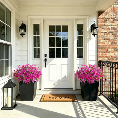 Artificial Faux Plants Flowers Outdoor Spring Summer Decoration, 12 Bundles Fake Silk Colorful Daisy Eucalyptus Realistic UV Resistant for Outside Home Planter Porch Yard Decor (Purple Red Lotus) - color: Purple Red & Lotus B