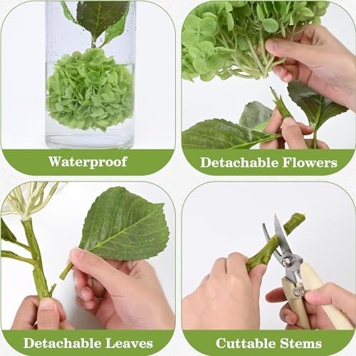 Artflower 4Pcs Real Touch Hydrangea Artificial Flowers, 22.5'' White & Green Faux Full Latex Hydrangea Flowers for Home Decor Floral Arrangements Wedding Bouquets Table Centerpiece Decorations - color: White & Green, size: 4 Pcs