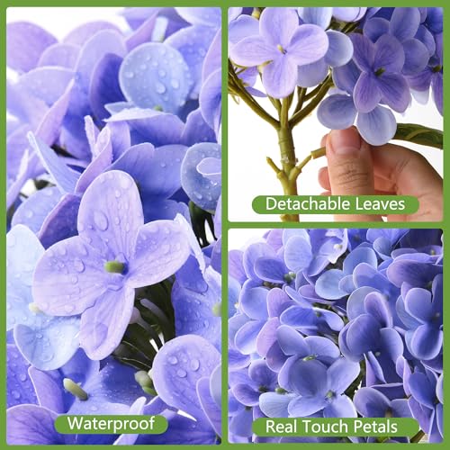Real Touch Faux Hydrangea Flowers in Glass Vase, No Watering Needed Silk Hydrangea Artificial Flowers for Farmhouse Wedding Decor Dining Table Centerpiece Bedroom Decor (Purple) - color: Purple