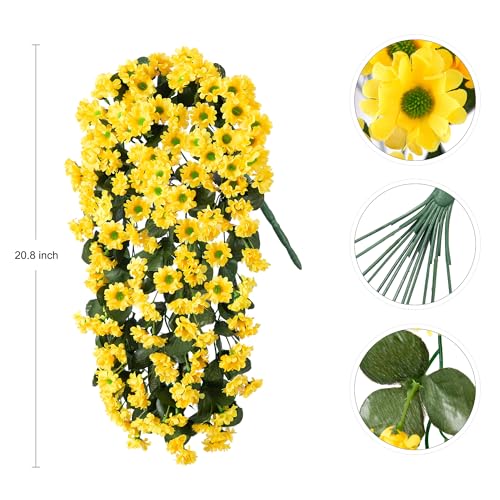 Artificial Fall Hanging Flowers Plants for Decoration 2 PCS Silk Fake Faux Mums for Outdoor Planters Long Vines Stems Bouquet Daisy UV Resistant for Wall Home Porch Patio Balcony Front Door Décor - color: B-yellow