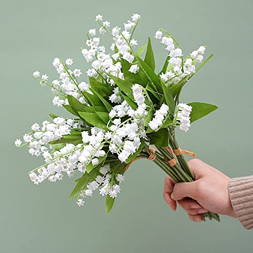 NatureMan 18 Pcs Artificial Lily of The Valley Faux White Bell Flowers Wind Chime Orchid Wedding Bouquet, Lily of The Valley Plastic Flower,for Home Garden Wedding Decoration