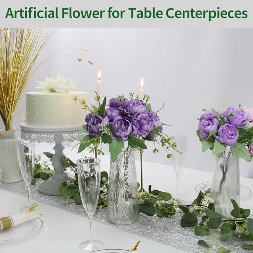 12 Pcs Artificial Peonies Silk Flowers, Fake Peony Bouquet Boho Faux Flowers Arrangements for Wedding Home Centerpiece Table Decoration (Dark Purple) - color: Dark Purple