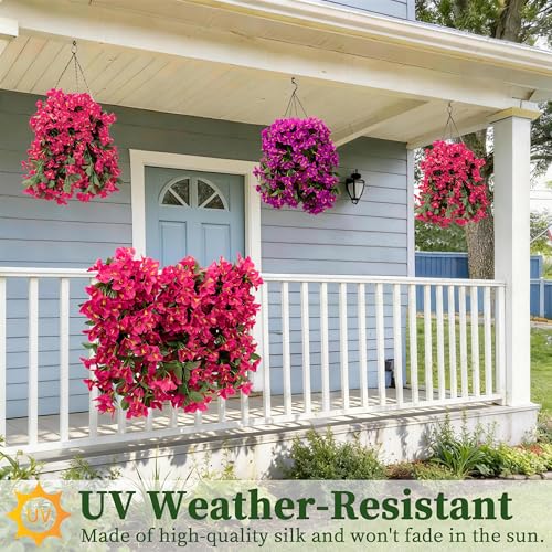 Artificial Bougainvillea Hanging Flowers Plants - 2 PCS faux Bougainvillea artificial flowers with Long Trailing Vines for Outdoor Decoration, Perfect for Porch, Garden, Urn Patio Balcony (Rose Red) - color: Rose Red