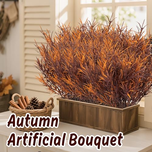 RAINFLOW Thanksgiving Artificial Fall Flowers for Outdoors - 4PCS Fall Needle Grass Fake Flowers for Decoration, Fall Decorations for Centerpiece Table Vase Home Front Porch Patio Outdoor Wedding