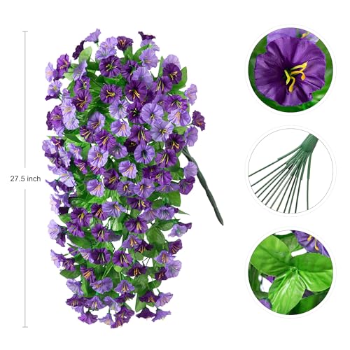 INXUGAO Artificial Fake Hanging Flowers Plants for Outdoor Decoration, 2PCS Faux Silk Morning Glory Long Vines Stems UV Resistant Look Real for Spring Summer Outside Home Porch Patio, Purple - color: Z-purple