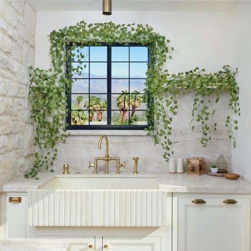 CQURE 24 Pack 168Ft Artificial Ivy Fake Vines,Ivy Garland Greenery Garland Fake Hanging Plants Vines Aesthetic Green Leaves for Bedroom Wedding Party Garden Wall Room Decor