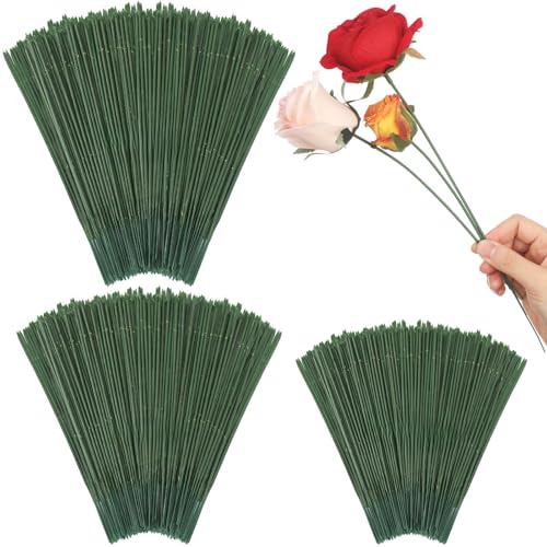 Suncalla 300pcs Artificial Flower Stems, 6.7in、8in、10in Plastic Green Floral Wire Stems for Artificial Flower Making, DIY Crafts Bouquet Stem Arrangements Decor Supplies