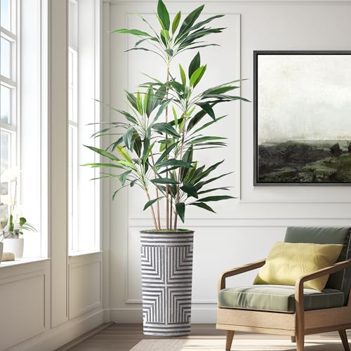 SIGNWIN Artificial Tree in Modern Geometric Pattern Planter, Fake Dracaena Tree Silk Tree for Indoor and Outdoor Home Decoration - 66" Overall Tall (Plant Pot Plus Tree) - style: Dracaena Tree