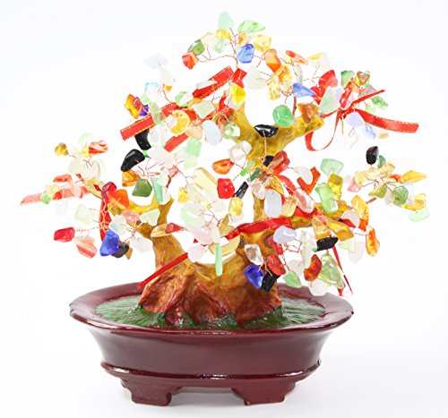 Feng Shui Colorful Gem Stones Money Fortune Tree Bonsai Home Decor Wealth Blessing Gift (Colorful Stone TRE003) - color: Colorful Stone Tre003