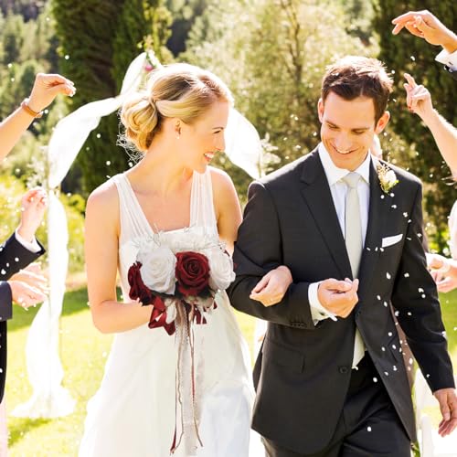 LEIFENY Wedding Bouquets for Bride, Champagne White & Burgundy Bridal Bridesmaid Wedding Flowers, Artificial Toss Rose for Civil Ceremony (Jute Rope Handle) - color: Champagne White & Burgundy