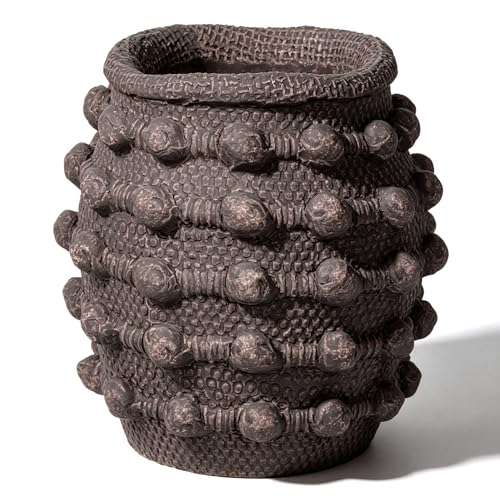 Rustic Farmhouse Vase, Boho Brown Vases for Pampas Grass Small Textured Knotted Vase for Flowers Decorative Cement Floral Vases for Home Decor, Living Room, Dining Table - color: Brown