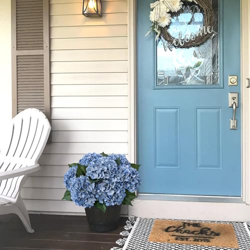 JINWOE Retro Blue Silk Artificial Hydrangeas Flowers, 4PCS 21" Vintage Large Lifelike Faux Flowers, Full Fake Flowers for Outdoor Porch Bouquet Table Centerpieces Wedding Home Indoor Baby Showers - color: Grey Blue