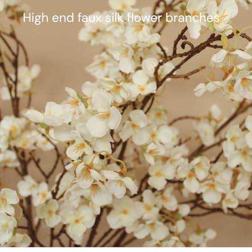 White Cherry Blossom Branches – 6 Pcs 33.5" Long Stem Artificial Flowers for Tall Vase, Premium Faux Silk Spring Decor, Realistic Fake Cherry Blossoms for Home, Wedding & Table Centerpieces - color: White