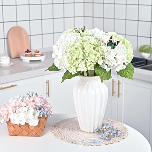 Waipfaru 21" Real Touch Green Hydrangea Artificial Flowers with Long Stem & Leaves, Full Latex Faux Hydrangea Flowers for Home Decor Party Floral Arrangements Wedding Bouquets Centerpieces, 4Pcs - color: Green, size: 4pcs