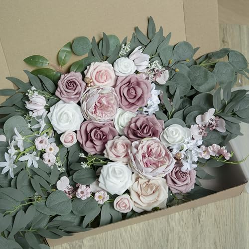 PONATIA Small Wedding Arch Flowers (Pack of 2), Artificial Dusty Rose Flowers for Wedding Welcome Signs Decorations and Arch Flower For Wedding Ceremony Reception (Dusty Rose & Blush) - color: Dusty Rose & Blush