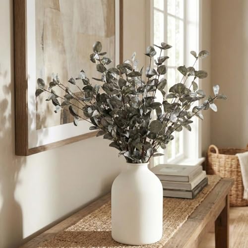 RyddeligHome 6 Branches Artificial Long Eucalpytus Stems for Tall Vase, Eucalyptus Centerpieces for Tables, 23" Dusty Green Faux Stems for Vase, Realistic Greenery Branches Fillers for Home Décor - color: Green Eucalyptus