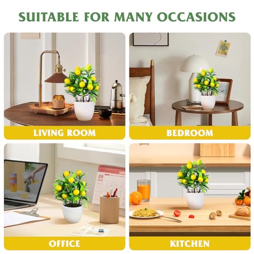 Hemoton Faux Lemon Tree Potted Plant 9.44In Artificial Bonsai Small Fake Plant for Home Office Kitchen Tabletop Decor