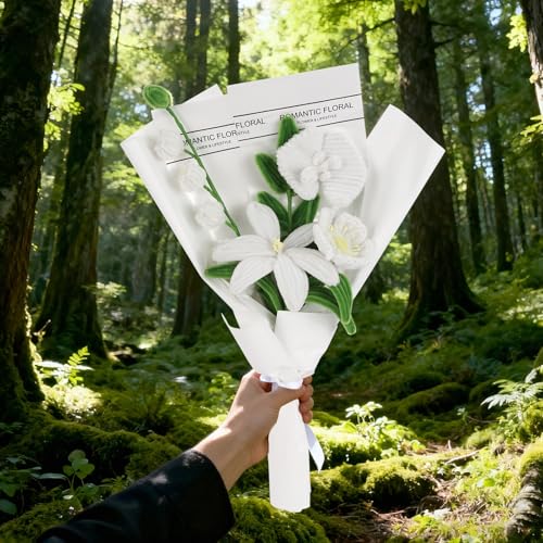 Handmade Artificial Lily Bouquet Twist Stick Combination Flower Bouquet Kit for Women Wife Lover Friends Anniversary Birthday Valentine's Day Mother's Day Graduation Gifts (White)