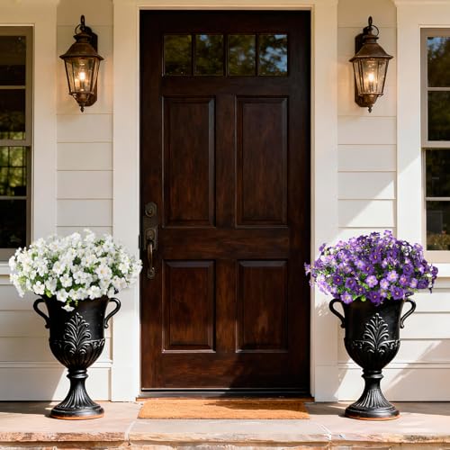 INQCMY Artificial Fake Flowers for Outdoors Decoration,12 Bundles Silk Colorful Morning Glory with Eucalyptus UV Resistant Look Real Faux Flowers for Planter Door Garden Porch Patio Balcony Yard - color: White