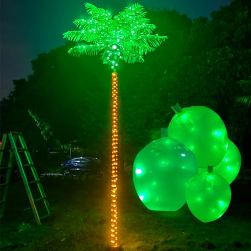 Fairyrain Artificial Palm Tree 10.5FT 420LED Outdoor Lighted Palm Trees | Metal Heavy Duty Palm Tree for Outside Patio Tropical Decorations Party Hawaiian Jungle Christmas Nativity Beach Garden Park - size: 9ft 10in