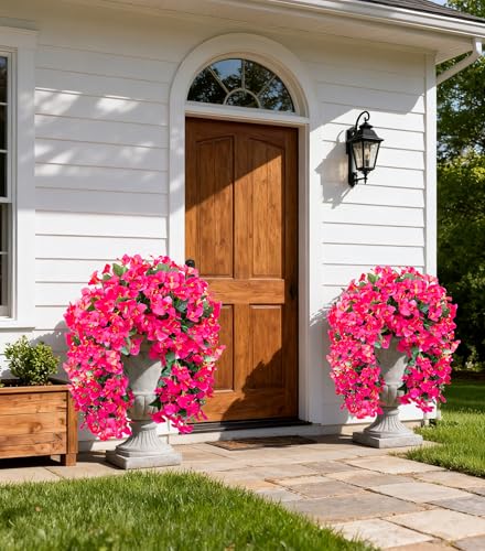 HyeFlora Bougainvillea Artificial Hanging Flowers Plants for Outdoors Decoration, 2pcs Fake Flowers Silk Bougainvillea Vines Realistic UV Resistant Faux Flowers for Planters Porch Patio Urn, Hot Pink - color: Hot Pink
