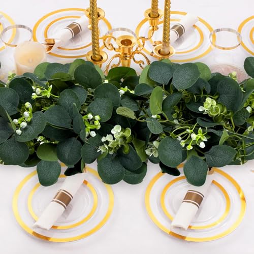 YIJXPOIN Eucalyptus Garland, 8 Packs 6FT Green Flower Garland Decor, Artificial Faux Eucalyptus Leaves Greenery Vines for Table Runner Wedding Bedroom Mantle Centerpieces Backdrop Decorations - color: 8pack