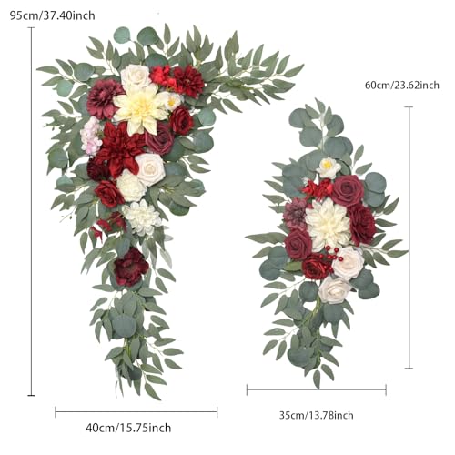 Arch Flowers with Drapes Kit (Pack of 3) for Wedding Ceremony Arbor and Reception Backdrop Decoration Wedding Welcome Signs Floral Birthday Party Decoration - color: Red Pink and Marsala