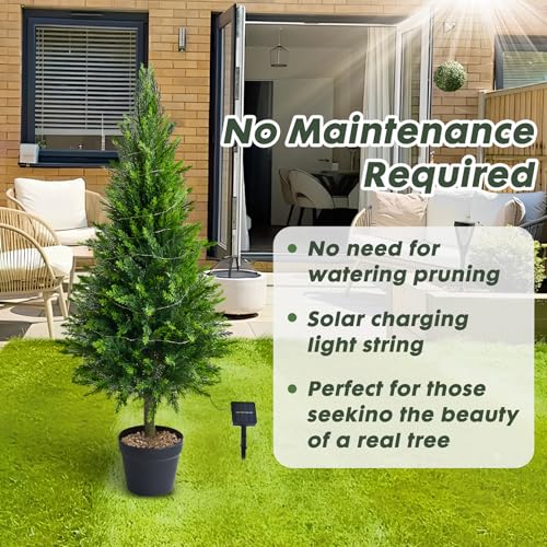 Set of 2 Artificial Cedar Topiary Christmas Trees, 4FT UV-Resistant Faux Cypress Shrubs with Planter — Tall Evergreen Decorative Plants for Outdoor and Indoor Porch, Patio, and Garden - color: 2pcs 4ft Cypress Tree