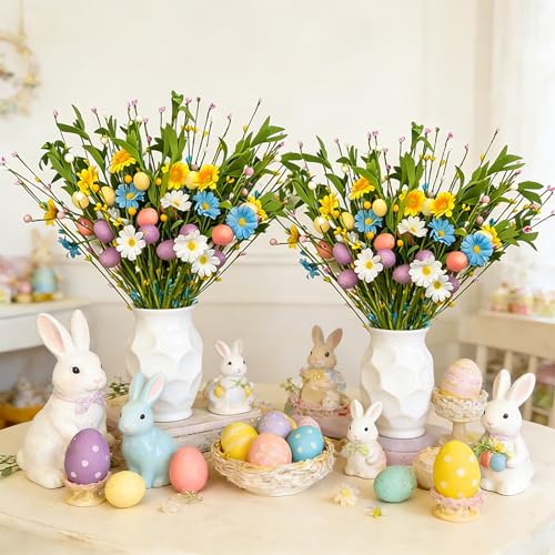36 Packs Artificial Easter Flower, Colorful Egg Berries Decorations, Spring Flower Farmhouse Floral Decor Artificial Berry Stems for Vase - color: Easter
