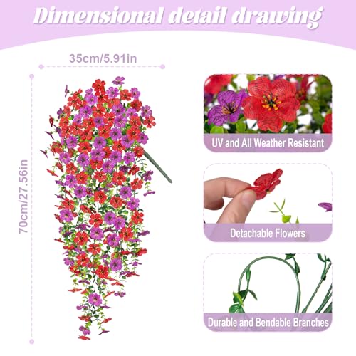 Fake Artificial Hanging Flowers for Outdoors Decoration, 2 PCS Faux UV Resistant Artificial Outdoor Flowers, Fake Plants Look Real Daisy No Fade Spring Decor for Porch Home Patio Balcony and Yard - color: Hanging Flower (Red Purple)