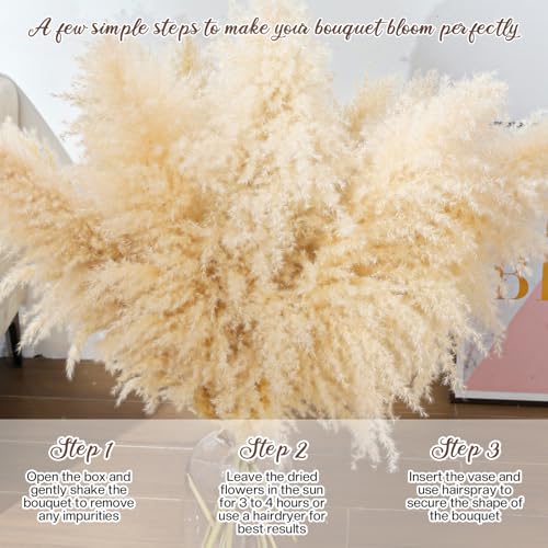 40" 22PCS Dried Pampas Grass Decor Tall,Large Natural Beige pompas Grass Tall Pampas Grass for Floor Vase,Wedding,Party,Farmhouse,Boho Home Decor,and Creating a Bohemian Ambiance