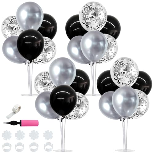 TONIFUL 4 Set Black and Silver Balloon Centerpiece for Table, Balloon Stand Kit for Birthday, Anniversary, Wedding, Halloween and Black Silver Party Decorations,2026 Graduation Decorations,Retirement - color: Black Silver