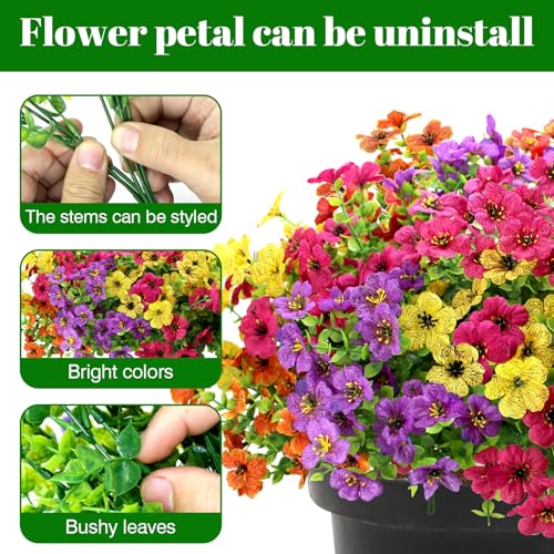 12 Bundles Artificial Fake Flowers for Outdoor Spring Summer Decoration, Faux Plants Flowers Silk Colorful Mix Daisy Realistic UV Resistant for Porch Patio Home Planter Balcony Yard Decor