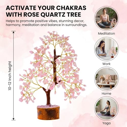 ANAYA AGATE Crystal Tree of Life Rose Quartz Healing Crystal Trees for Home & Office Decor, Handmade Gem Money Bonsai Trees for Positive Energy, Good Luck Decor, Birthday Gifts for Women, Mom - color: Rose Quartz Golden Wire