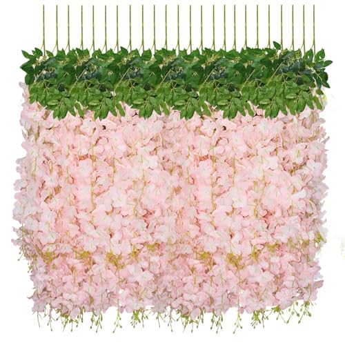 24 PCS Wisteria Hanging Flowers, 3.6ft Fake Wisteria Vines Artificial Wisteria Garland Silk Flower String for Wedding Arch Garden Party Home Ceiling Wall Backdrop Tent Decoration (Light Pink) - color: Light Pink, size: 24 Pack