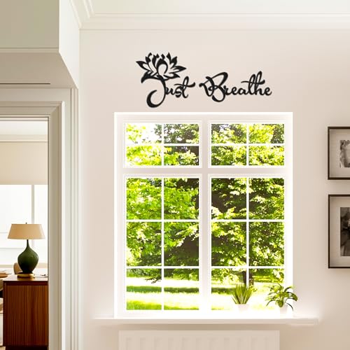 YATEASLU Two-Piece Lotus Zen Wall Art Set - Just Breathe Metal Wall Decor with Lotus Flower, Meditation & Yoga Decor for Home, Office, Yoga Studio