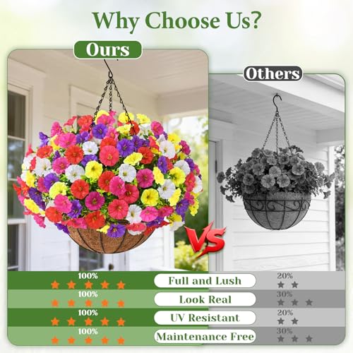 Elyum Artificial Hanging Flowers for Outdoors, Fake Flowers Artificial Petunias Hanging Baskets for Outdoors, UV Resistant Fake Hanging Plants Flowers for Outside Garden Patio Porch Decor - color: Mixed Colors 3, size: 1 Pack
