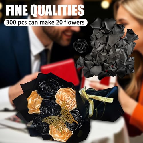 Easy & Affordable Eternal Rose Making: 300Pcs Pre-Assembled Satin Petals. DIY Your Own Long-Lasting Flowers for Weddings, Birthdays, (300 Pcs Black) - color: 300 Pcs Black